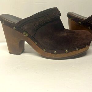 UGG Dark Brown Suede Clogs